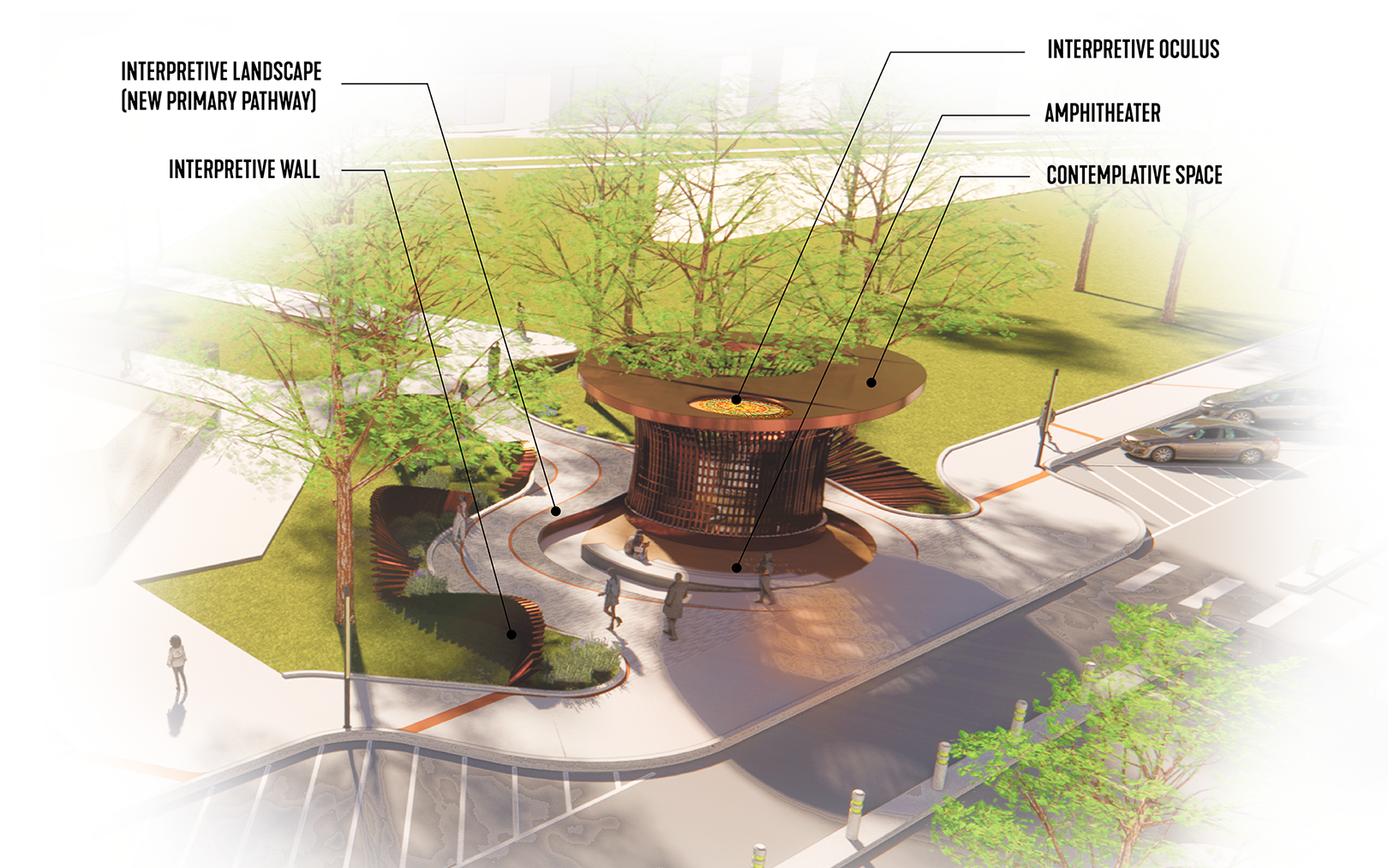 Aerial rendering of Ted Watkins Park memorial amphitheater and interpretive features