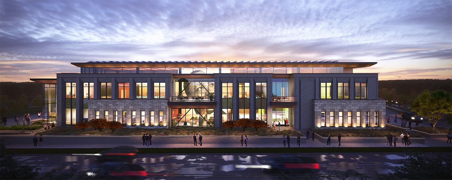 Exterior rendering of Racine’s Dr. Martin Luther King Jr. Community Center and Health Center at dusk