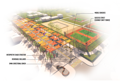 Aerial rendering of park's proposed multipurpose space