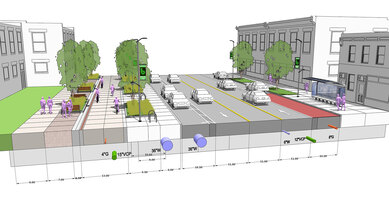 Cross-section diagram of the Brickline Greenway's North Connector in St. Louis