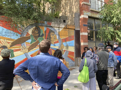 Photo of community walking tour for the Bronzeville Trail project in Chicago