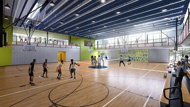 Interior rendering of gym for Racine’s Dr. Martin Luther King Jr. Community Center and Health Center