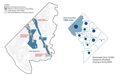 Map of Rock Creek West study area and District goals for new affordable housing units